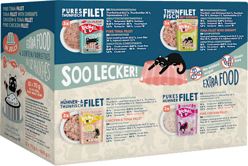Natvoer voor katten Tonijn &amp; Kip Gelei Mix Doos, Multipack (12x70 g), 840 g