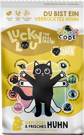 Trockenfutter Katze mit Geflügel & Huhn "du bist ein verrücktes Huhn", Adult, 750 g
