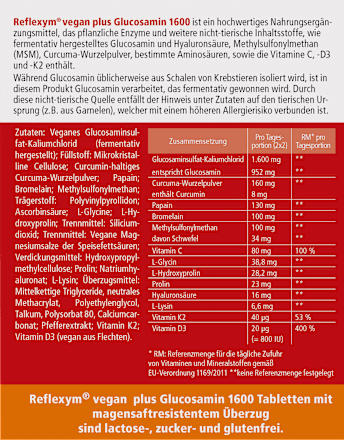 Reflexym vegan plus Glucosamin 1600, 200 St