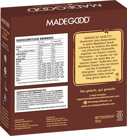 Mueslirepen, chocoladechip, zacht gebakken haverrepen (5 stuks), 150 g
