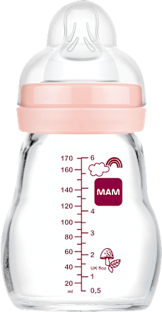 Feel Good matte glazen babyfles, roze, vanaf de geboorte, 170 ml, 1 stuk