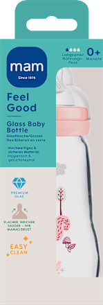 Feel Good mat glazen babyfles, roze, vanaf de geboorte, 260 ml, 1 stuk