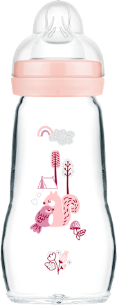 Feel Good mat glazen babyfles, roze, vanaf de geboorte, 260 ml, 1 stuk