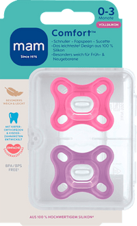 Comfort siliconen fopspeen, roze/paars, 0-3 maanden, 2 stuks