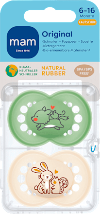 Originele rubberen fopspeen, groen/beige, 6-16 maanden, 2 stuks