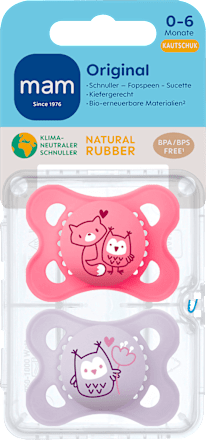 Schnuller Original Kautschuk, rosa/flieder, 0-6  Monate, 2 St mam