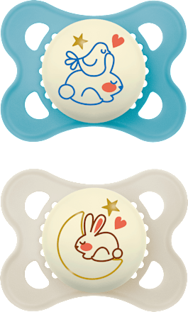Originele Nacht Siliconen Fopspeen, blauw/crème, 0-6 maanden, 2 stuks