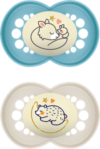 Originele Nacht Siliconen Fopspeen, blauw/crème, 6-16 maanden, 2 stuks