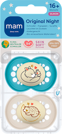 Originele Night siliconen fopspeen blauw/crème, vanaf 16 maanden, 2 stuks