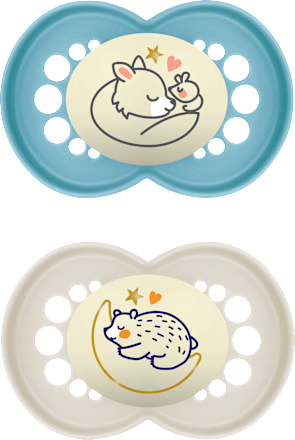 Originele Night siliconen fopspeen blauw/crème, vanaf 16 maanden, 2 stuks