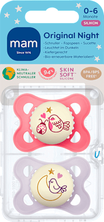 Schnuller Original Night Silikon pink/lila, 0-6 Monate, 2 St mam
