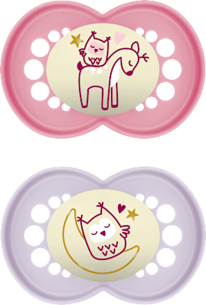 Originele Nacht Siliconen Fopspeen Roze/Paars, 6-16 Maanden, 2 stuks