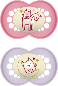 Originele Nacht Siliconen Fopspeen Roze/Paars, 6-16 Maanden, 2 stuks