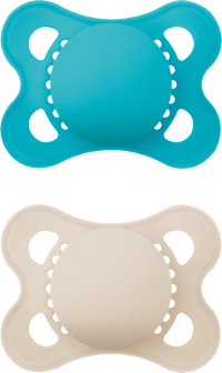 Schnuller Original plain Silikon blau/creme, 0-6 Monate, 2 St mam