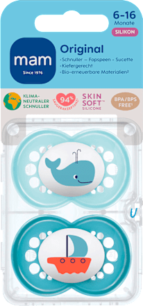 Originele siliconen fopspeen, blauw, 6-16 maanden, 2 stuks