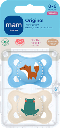 Schnuller Original Silikon, blau/creme, 0-6 Monate, 2 St
