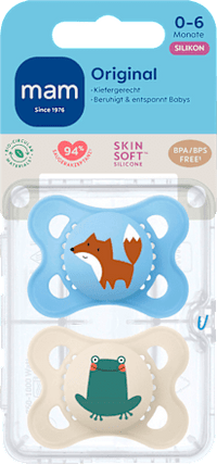 Schnuller Original Silikon, blau/creme, 0-6 Monate, 2 St
