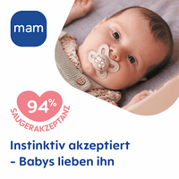Schnuller Original Start Day & Night Silikon, rot/lila/braun/creme, 0-2 Monate, 4 St mam