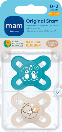 Original Start fopspeen van rubber, blauw/crème, 0-2 maanden, 2 stuks