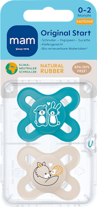 Original Start fopspeen van rubber, blauw/crème, 0-2 maanden, 2 stuks