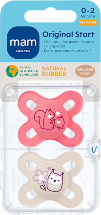 Schnuller Original Start Kautschuk, pink/creme, 0-2 Monate, 2 St mam