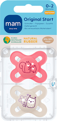 Schnuller Original Start Kautschuk, pink/creme, 0-2 Monate, 2 St mam