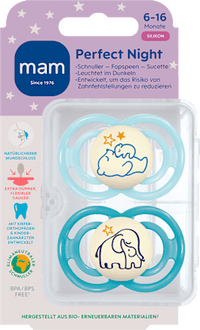 Perfect Night siliconen fopspeen, blauw, 6-16 maanden, 2 stuks