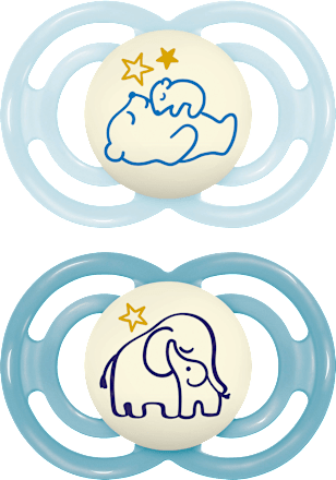 Perfect Night siliconen fopspeen, blauw, 6-16 maanden, 2 stuks