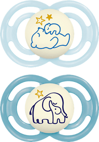 Perfect Night siliconen fopspeen, blauw, 6-16 maanden, 2 stuks