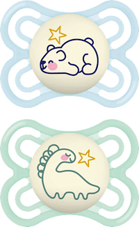 Perfect Night siliconen fopspeen, blauw/mint, 0-6 maanden, 2 stuks