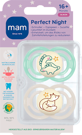 Perfect Night siliconen fopspeen, mint/crème, vanaf 16 maanden, 2 stuks