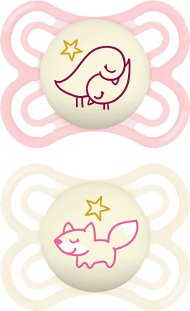 Schnuller Perfect Night Silikon, rosa/creme, 0-6 Monate, 2 St mam