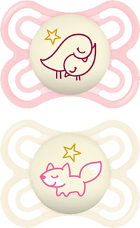 Schnuller Perfect Night Silikon, rosa/creme, 0-6 Monate, 2 St mam