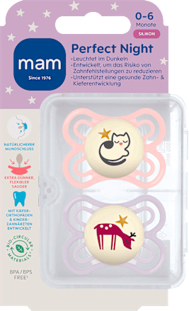 Schnuller Perfect Night Silikon, rosa/lila, 0-6 Monate, 2 St