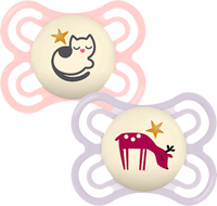 Schnuller Perfect Night Silikon, rosa/lila, 0-6 Monate, 2 St
