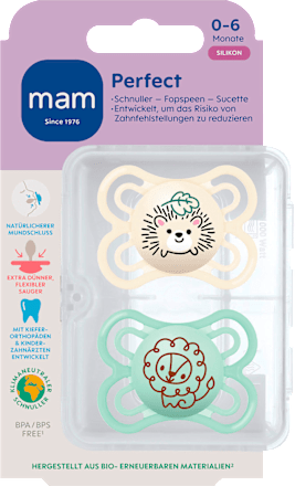 Perfect Siliconen Fopspeen, crème/mint, 0-6 maanden, 2 stuks