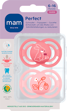 Perfect Siliconen Fopspeen, roze/rose, 6-16 maanden, 2 stuks