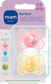 Schnuller Perfect Silikon, rosa/gelb, 0-6 Monate, 2 St mam