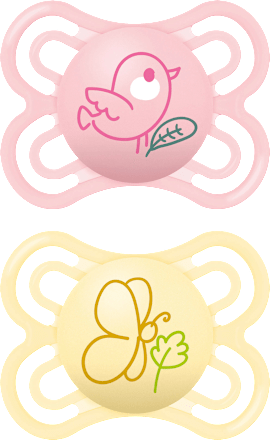 Schnuller Perfect Silikon, rosa/gelb, 0-6 Monate, 2 St mam