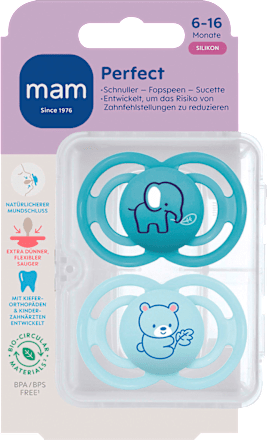 Perfect Siliconen Fopspeen, turquoise/blauw, 6-16 maanden, 2 stuks