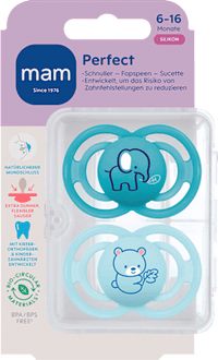 Perfect Siliconen Fopspeen, turquoise/blauw, 6-16 maanden, 2 stuks