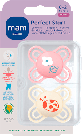 Schnuller Perfect Start Silikon, pink/creme, 0-2 Monate, 2 St mam