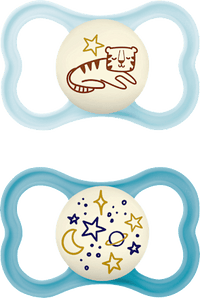 Supreme Night Siliconen Fopspeen, blauw, 6-16 maanden, 2 stuks