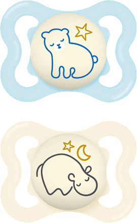 Schnuller Supreme Night Silikon, blau/creme, 0-6 Monate, 2 St mam