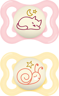 Schnuller Supreme Night Silikon, rosa/gelb, 0-6 Monate, 2 St mam