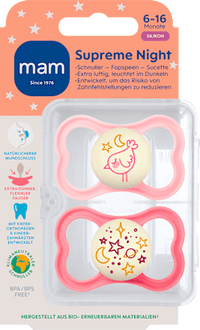 Supreme Night Siliconen Fopspeen, roze, 6-16 maanden, 2 stuks