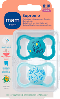 Schnuller Supreme Silikon, blau, 6-16 Monate, 2 St mam