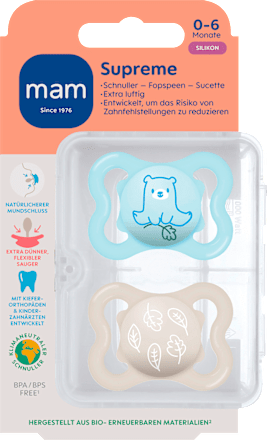 Supreme Siliconen Fopspeen, blauw/crème, 0-6 maanden, 2 stuks