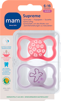 Supreme Siliconen Fopspeen, roze/paars, 6-16 maanden, 2 stuks