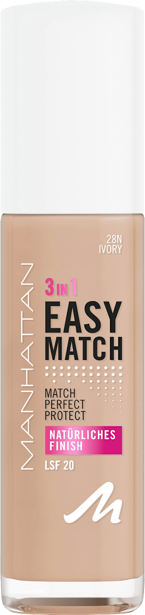 MANHATTAN Cosmetics Easy Match Foundation, 28N Ivory, 30 ml